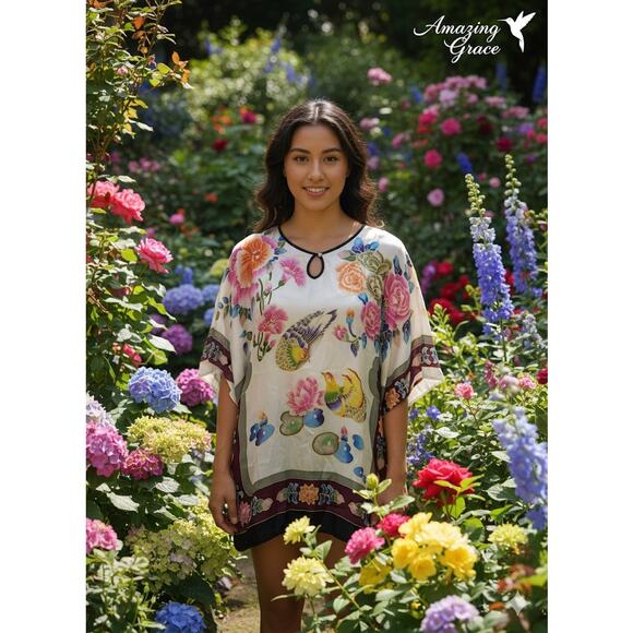 Amazing Grace 100% Silk Colorful Tunic - Picture 1 of 6
